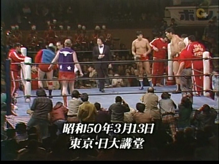 A month later we're back in Japan for one more Funks vs Baba/Jumbo match. The Destroyer and a baby Genichiro Tenryu look on.
