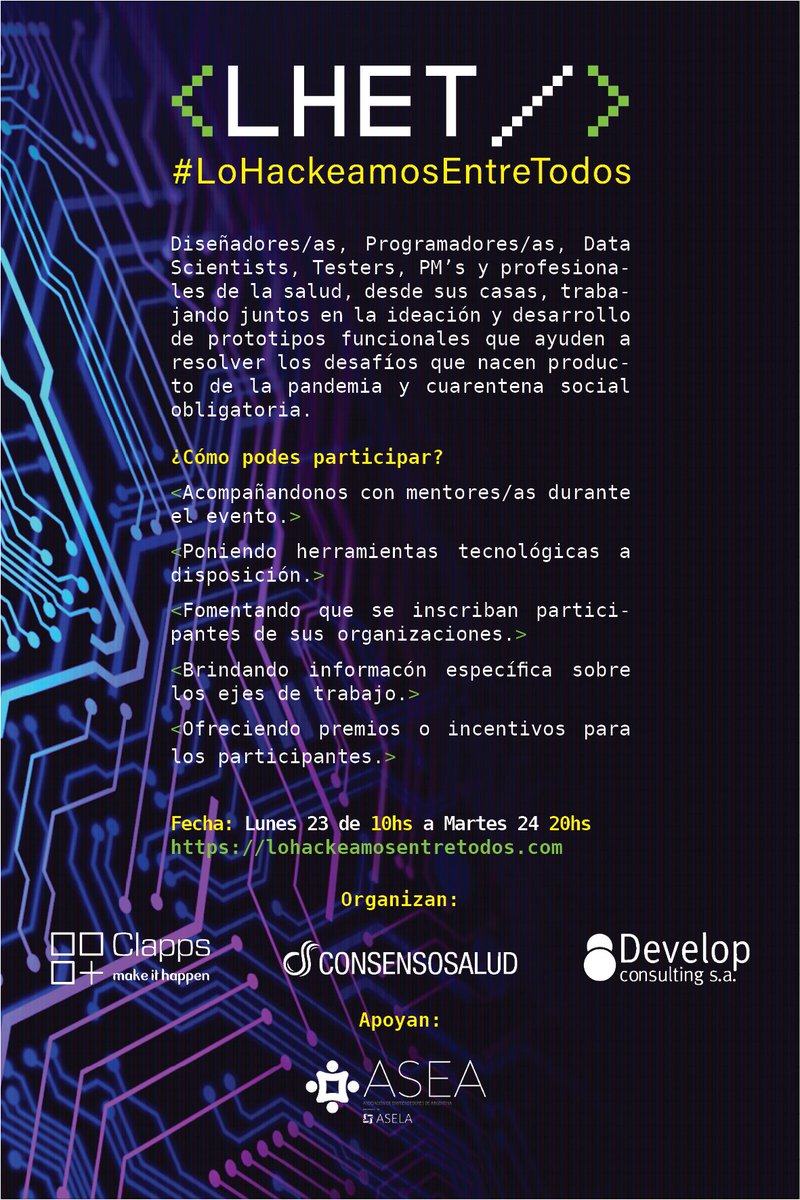 aseaorg's tweet image. #LoHackeamosEntreTodos

Hoy y mañana se realiza este hackaton online destinado a buscar ideas para frenar el Covid-19. Es una iniciativa online que nace de emprendedores con focos en tecnología, salud, información y sociedad.

Enterate más: bit.ly/3bm2zpm