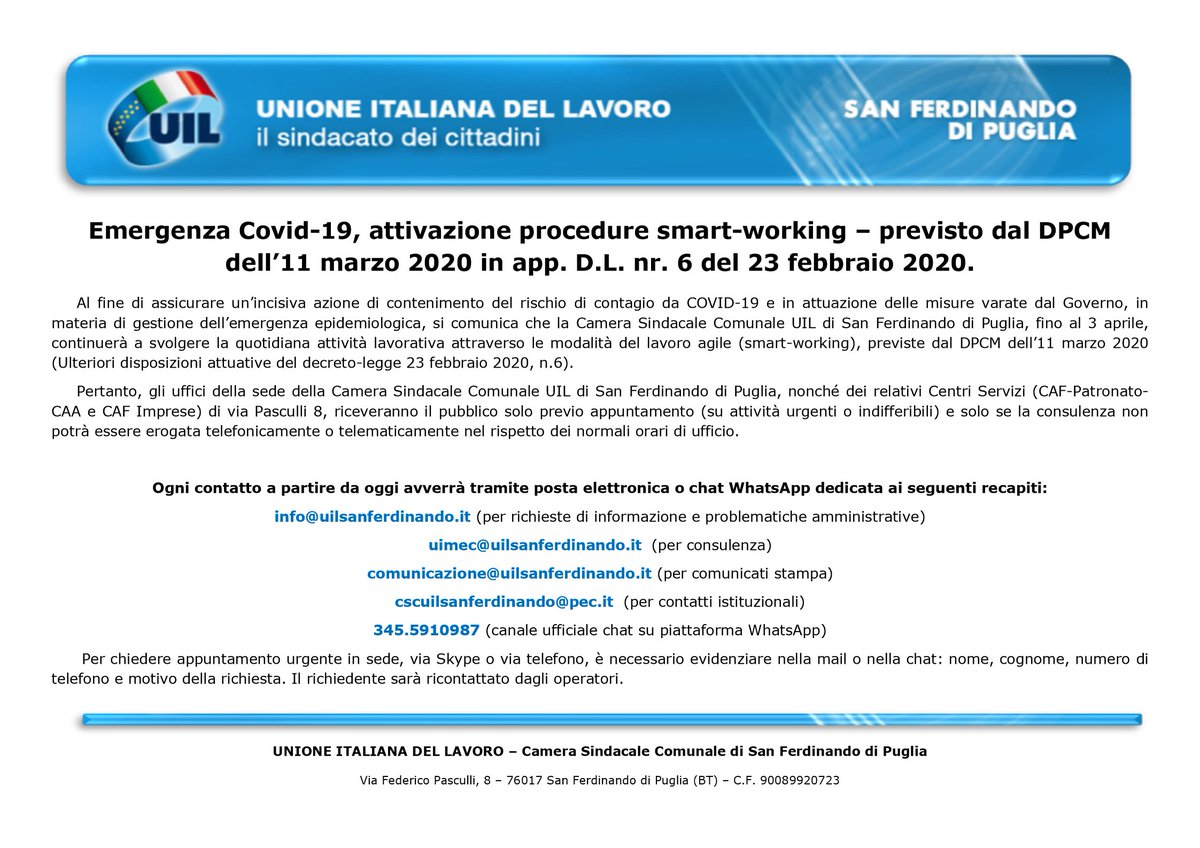 UIL_comunica's tweet photo. @UIL_comunica Attivata Chat su piattaforma WhatsApp dedicata alle comunicazioni con gli utenti dei Servizi (CAF-Patronato-CAA e CAF Imprese) della nostra Sede. https://t.co/cPElibXuG0