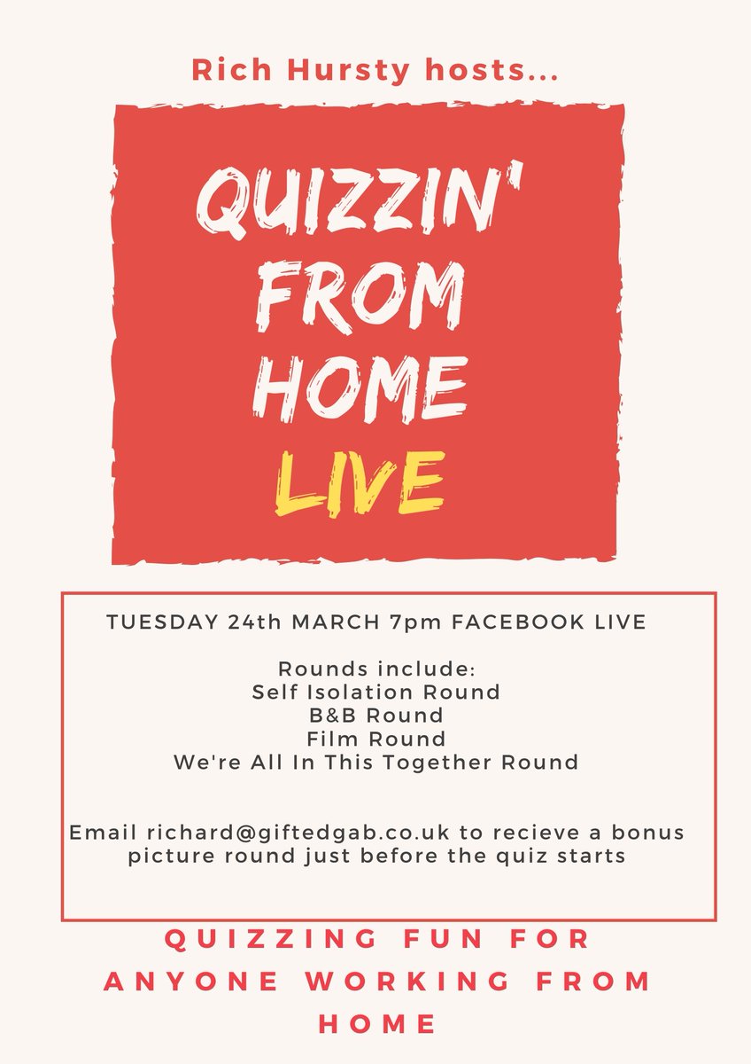 Who fancies a quiz tomorrow? Putting together some cracking rounds for tomorrow night's #QuizzinFromHomeLIVE be great to have you along #WorcestershireHour