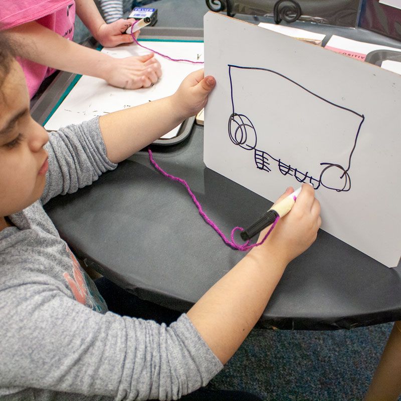 RESCalgary's tweet image. Everything old is new again - sort of. A very long time ago, students would use chalk and slates to do their school work on. Our friend in this picture is using a dry erase board and marker to draw on. 
#drawing #RenfrewES