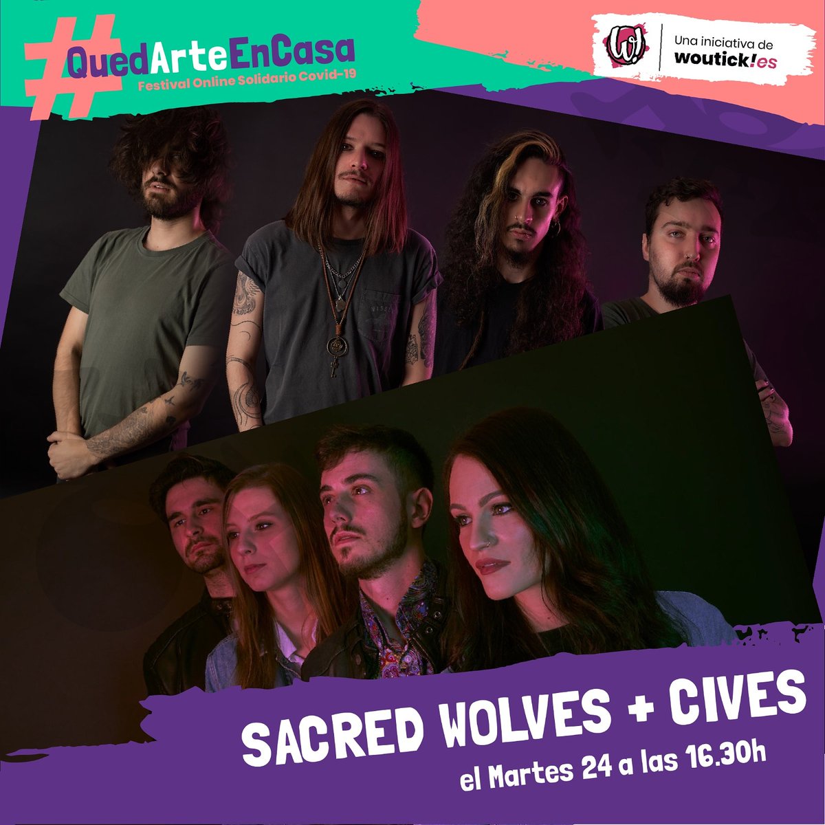 Mañana nuevamente en directo uniendo fuerzas con Jara de <a href="/civesband/">CIVES</a> 🙌
.
A partir de las 16.30H en nuestros Instagrams. Gracias @quedarteencasa y <a href="/woutick/">woutick!</a> por contar con nosotros 🔥
.
#SacredWolves #Cives #HardRock #Stoner #Online #Woutick #QuedArteEnCasa #FuckCoronavirus
