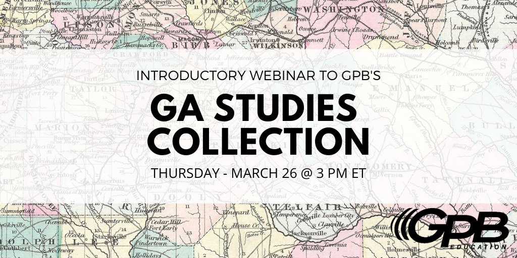 Calling all #GAStudies teachers! 
Tune in this Thursday, March 26, for an exploratory webinar of our Georgia Studies Digital Collection. We'll guide you through out digital textbook, virtual field trips, game, and more!

Register: bit.ly/33Dp6LE
#KeepGALearning
