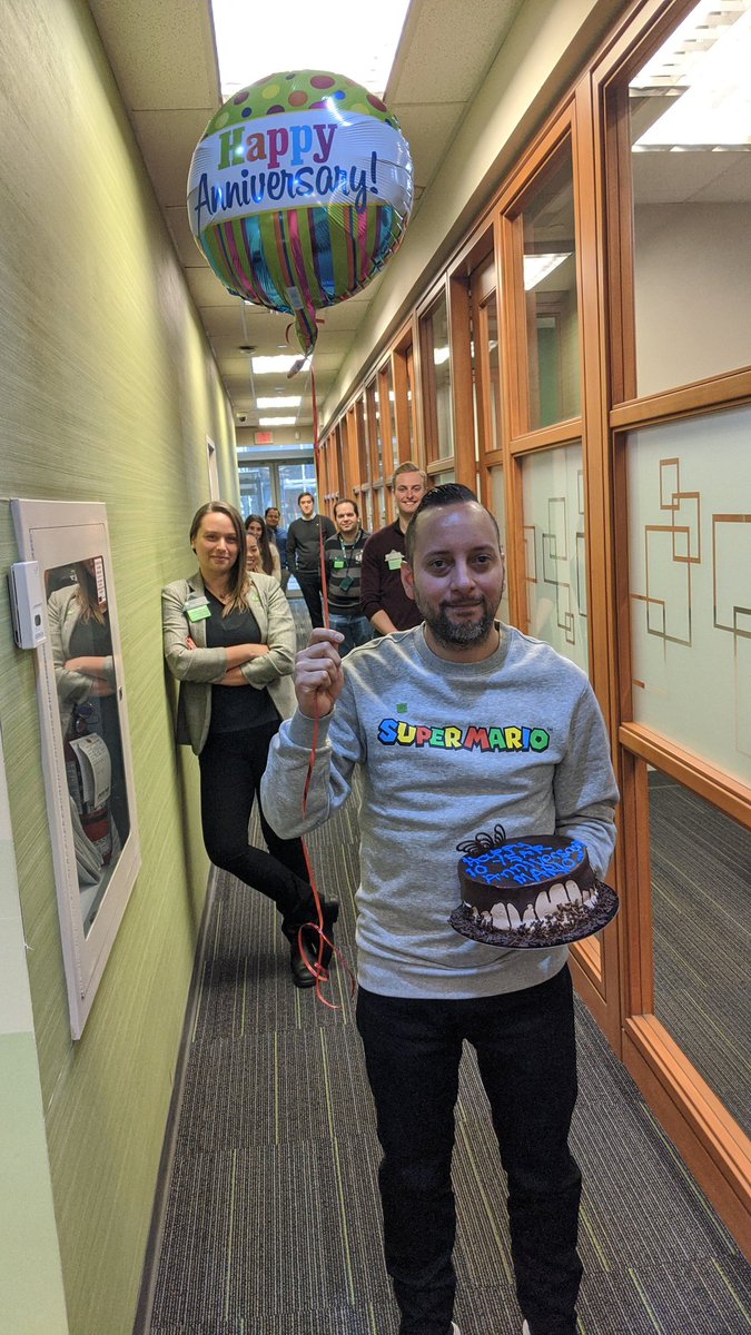 Happy 10 year TDversary Mario!!! Thank you for everything you do for your customers and colleagues especially during these trying times! Keep up the amazing work! Notice the social distancing in the photo? 😁🎂🥳 <a href="/AndrewCox_TD/">Andrew Cox</a> <a href="/SHong_TD/">Simon Hong</a> <a href="/scott_belton/">Scott Belton</a> @TeriCurrie_TD