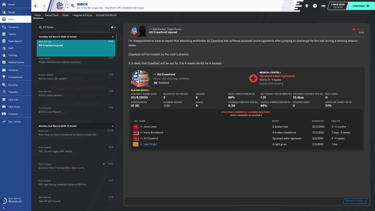 ChezObrien's tweet image. The country is about to be placed on lockdown but nothing will piss me off more than the fact my star player has just sprained his ankle and is out for 4 weeks.. #fmproblems