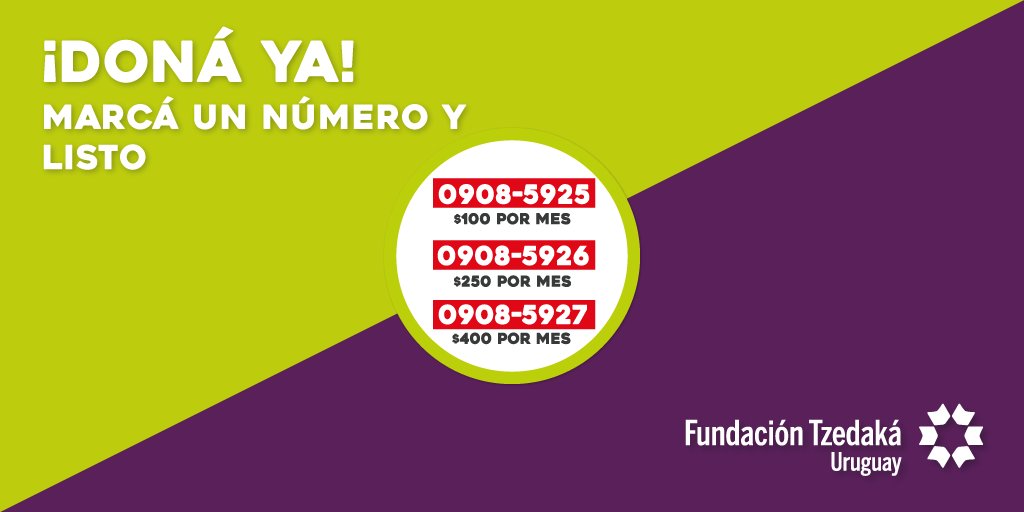 Te damos más facilidades para que donaes sin salir de tu casa. Por ej, por teléfono podés marcar un aporte mensual, llamando desde un número a  0908-5925 para donar $ 100 por mes, 0908-5926 para $ 250 y 0908-5927 para $ 400. ¡Muchas gracias! #tzedaka #donacion #solidaridad