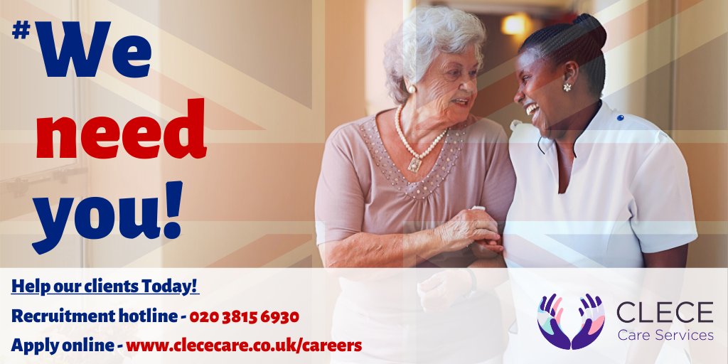 CleceCareJobs's tweet photo. #WeNeedYou… to help our clients within your community.

Let’s all care together. Call our national recruitment hotline on 020 3815 6930 or apply online at https://t.co/NhKCVwr1lf

#Carer #CareAssistant #CarerJobs #HomeCare #ClapForOurCarers https://t.co/8QjyslbYW4