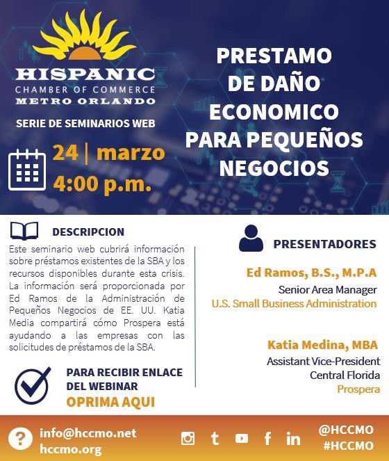 HCCMO's tweet photo. #AttentionMembers:

#HCCMO te invita a atender el seminario "Prestamo de Daño Economico Para Pequeños Negocios"

Registrate para recibir el enlace: https://t.co/0rkXZgFdMA https://t.co/gLZ93LFyHE