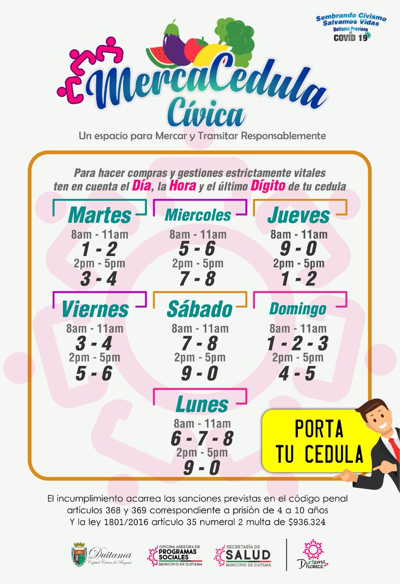 Alcaldía de Duitama, invita a todos los ciudadanos a mercar y transitar responsablemente, tenga en cuenta la campaña "Merca Cédula Cívica"