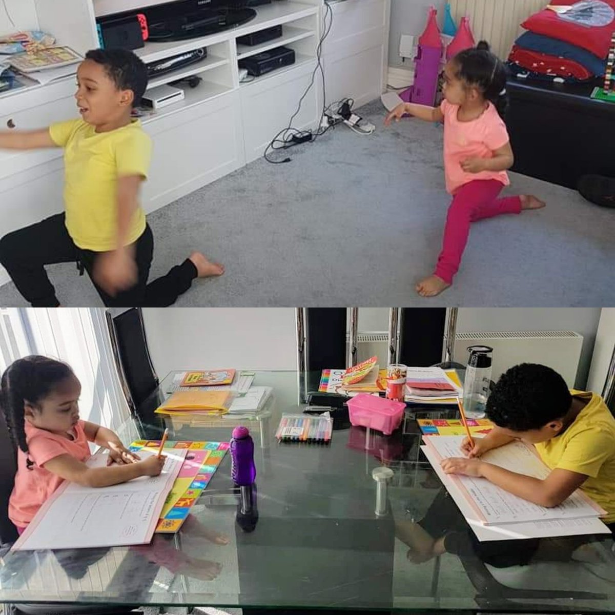 WickhamCourtSch's tweet photo. Look at the work ethic of two of our pupils. PE thanks to Jo Wicks and then down to work. #WCSremotelearning https://t.co/9FFkTKeu9m