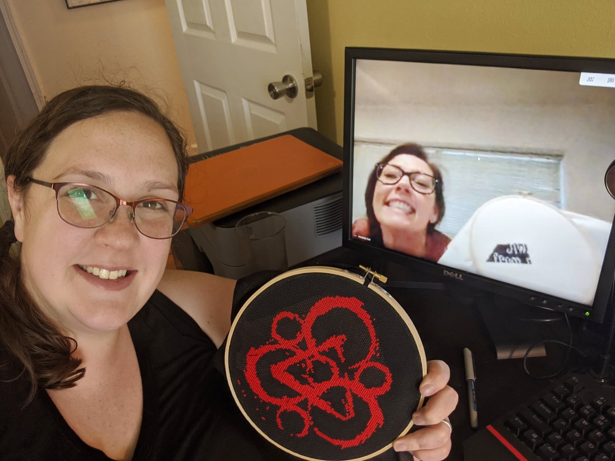 haleybavery's tweet image. @AmandaCoxIC and I showing off our cross-stitching for #masteritmonday @WestwoodISD ! #wwway #wwenergybus