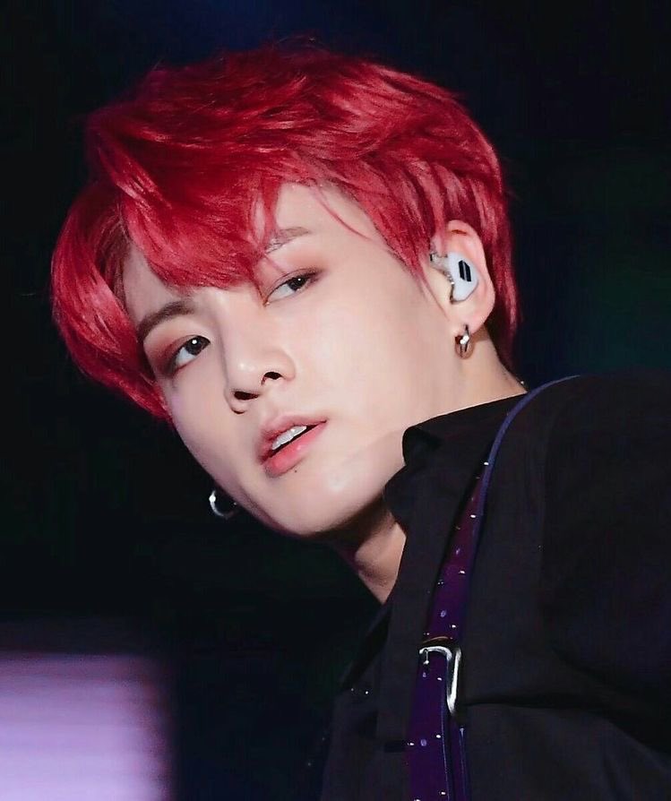 jungkook with his cherry hair and this outfit; a thread