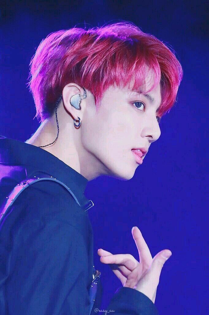 jungkook with his cherry hair and this outfit; a thread