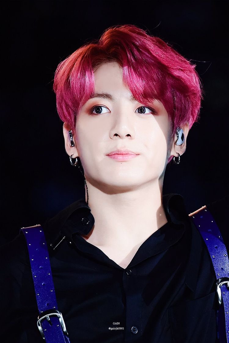 jungkook with his cherry hair and this outfit; a thread
