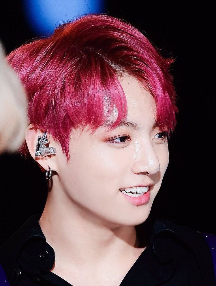 jungkook with his cherry hair and this outfit; a thread