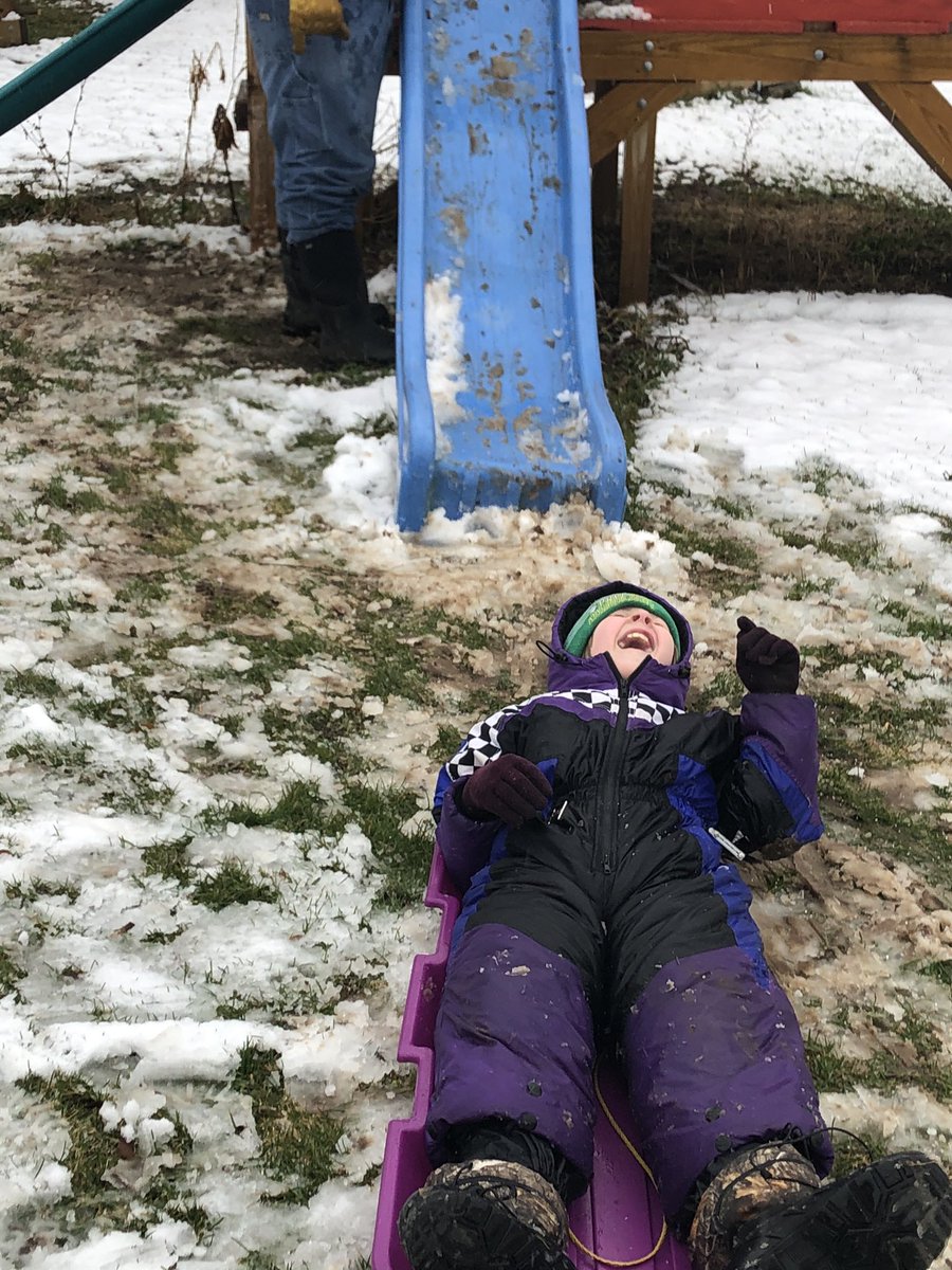MrsNies's tweet image. A little red neck sledding after daddy got done with a Google Meets with his students. Not enough snow to actually sled so they had to figure it out. #creativesledding #socialdistancingfun @SciNiEs