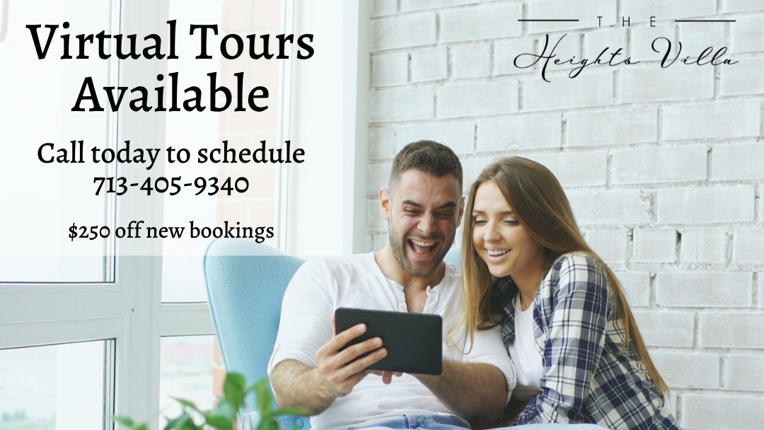 We are now offering #VirtualTours.🤳 You can now have a private tour of #TheHeightsVilla venue from the comfort of your home. Call us today to schedule your personalized tour 713-405-9340.📲
#weddingvenue #engaged #bridetobe #houstonbrides