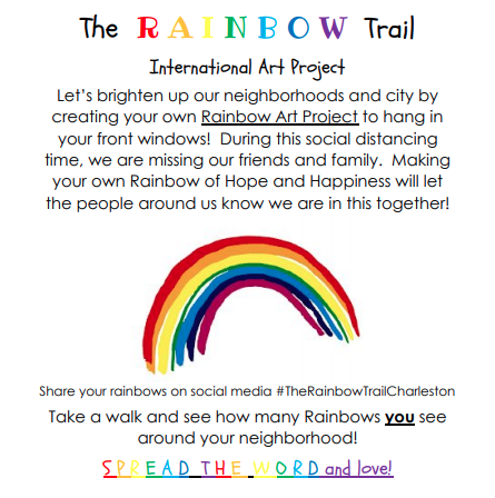 SPES_Dolphins's tweet photo. Help spread the word and the love across our island! #therainbowtrailcharleson #spes #AloneTogether https://t.co/DuHMcej5KC