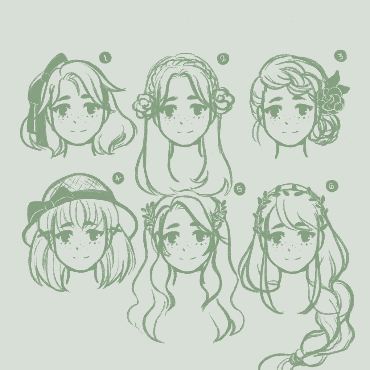 Hi friends! I want to make a new gardening/cleaning OC but can’t choose a hairstyle for her.

Please let me know which number(s) you like the best! 🌱

#OC #drawing #cutehairstyles