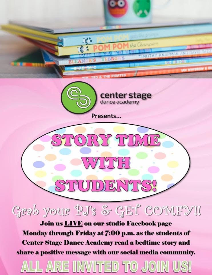 csdapgh's tweet image. 📚”STORY TIME WITH STUDENTS”📚begins TONIGHT!! 
Put on your favorite PJ’s, cuddle up &amp;amp; listen to the students of CSDA read bedtime stories on Facebook Live at 7:00 pm.  Hope to see you tonight!
#csdapgh #beststudiointheburgh #addingvaluewherewecan #morethanjustgreatdancing