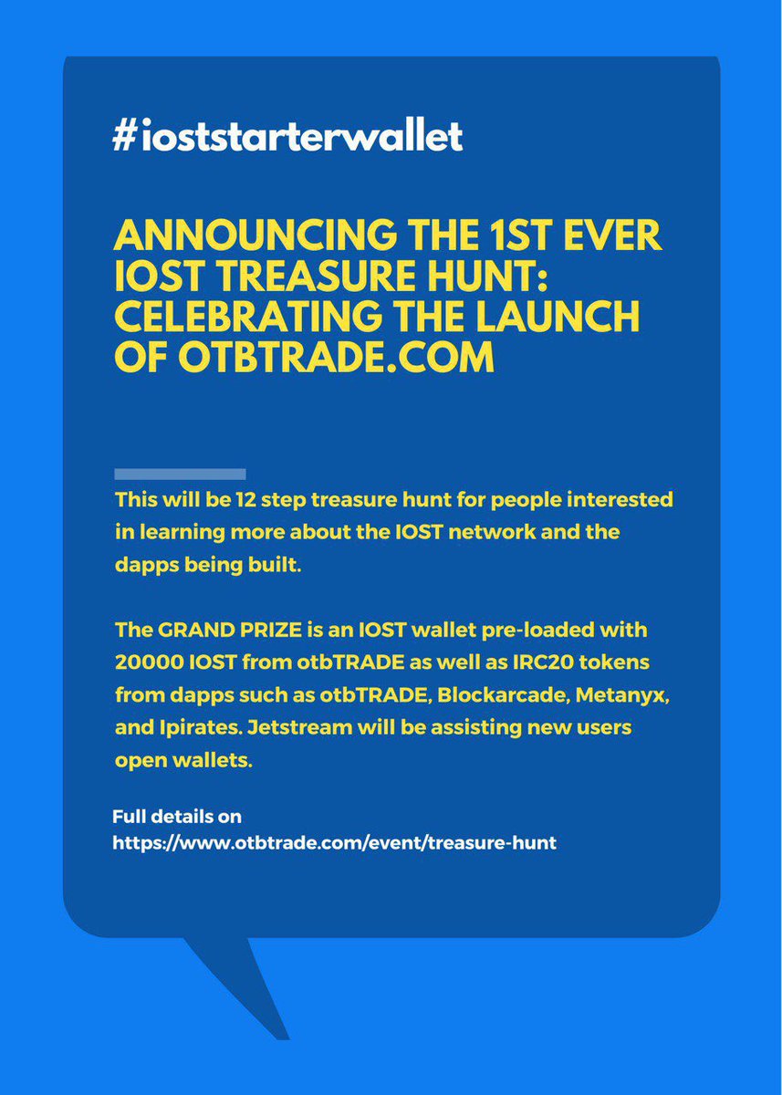 otbtrade's tweet photo. Clue #4 in the IOSTstarter wallet treasure hunt just got dropped by one of our sponsors
https://t.co/h2mrjumcKq
#ioststarterwallet
Happy Hunting
@IOStoken https://t.co/f5uu4WWoZB