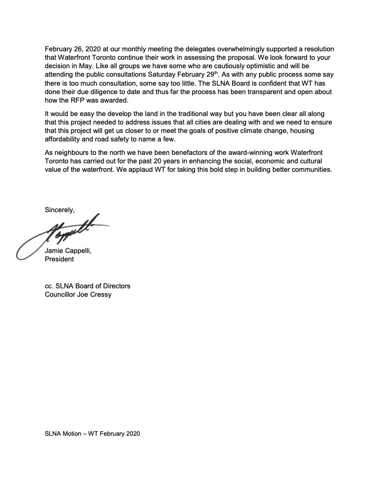 The deadline for feedback to <a href="/WaterfrontTO/">Waterfront Toronto</a> on the revised #sidewalklabs proposal for #Quayside is March 31. Read the SLNA's letter to Waterfront Toronto and more background information at quaysideto.ca #sustainableliving