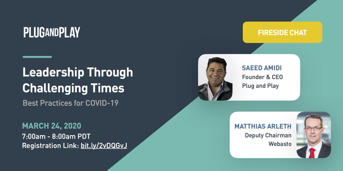 facccalifornia's tweet photo. March 24th, 7AM PST - @PlugandPlayTC Founder & CEO, Saeed Amidi, is hosting a Live Fireside Chat with Matthias Arleth, Deputy Chairman of Webasto to discuss leadership and COVID-19 best practices https://t.co/6iYtgeJ00t
#FACCSF #firesidechat #covid19 #bestpractices #leadership https://t.co/kEbYlzzcCb