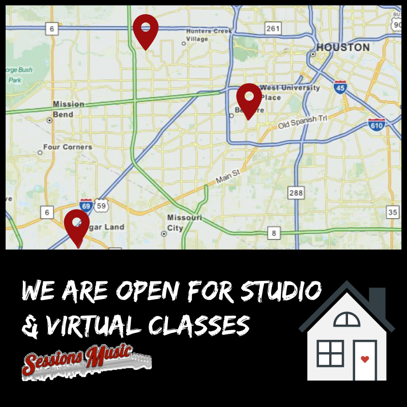 SessionsHouston's tweet photo. The health of our team &amp; our students is our #1 priority. We remain open for business &amp; are following all of the CDC guidelines in our studios. Students can continue with their music lessons virtually if they want. Call for info. #sessionsmusic #musiclessons #virtuallessons https://t.co/MVPqWHwEpp
