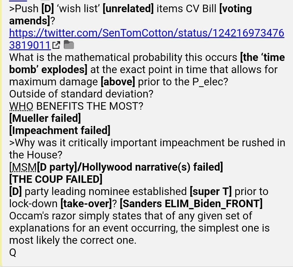 16.  #QAnon Pelosi wants national mandate for ballot harvesting, same-day voter registration, and fed-mandated early voting provisions in time for the 2020 presidential election, after[Mueller failed][Impeachment failed][MSM[D party]/Hollywood narrative(s) failed][COUP FAILED]