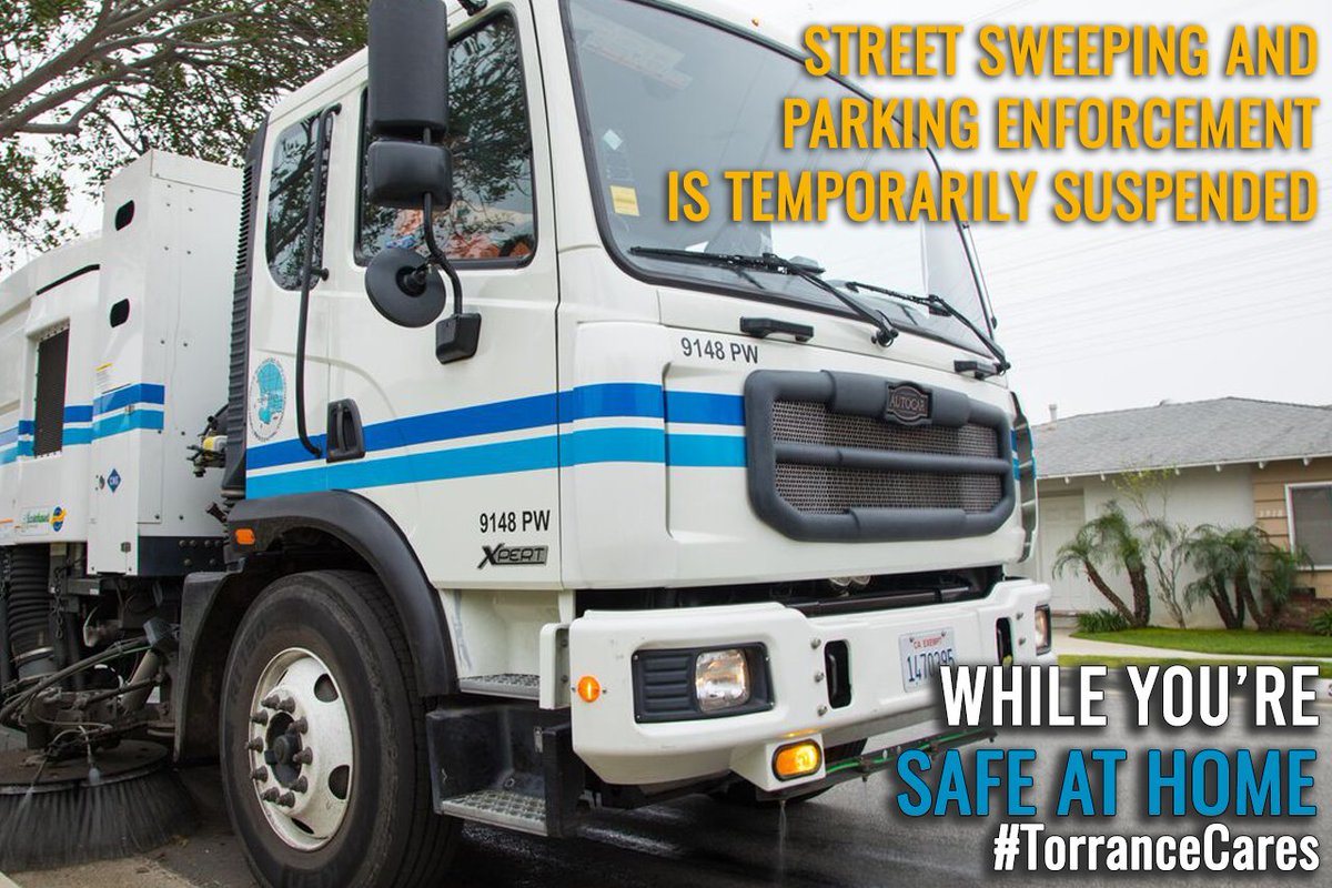 TorranceCA's tweet photo. Street sweeping and parking enforcement in the City of Torrance is temporarily suspended until further notice. #TorranceCares https://t.co/TuwABF86om