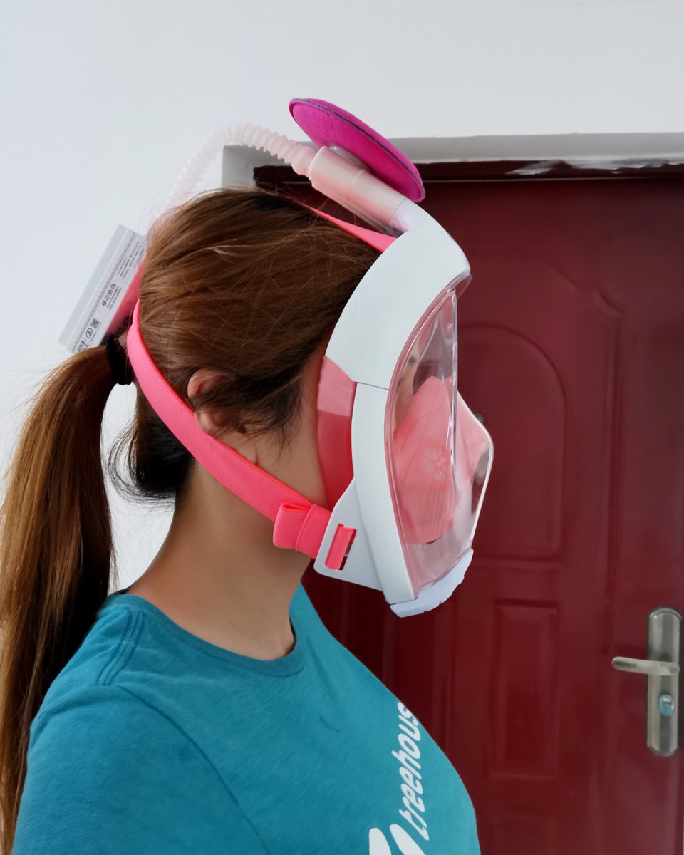 This is a DIY PAPR ( https://en.wikipedia.org/wiki/Powered_air-purifying_respirator) HEPA filtered air is blown in under pressure, exhalation passes through a check valve and is directed out the P100 3M filter. Potentially for high-risk environments- testing it without a CO2 sensor is also a good way to kill yourself.
