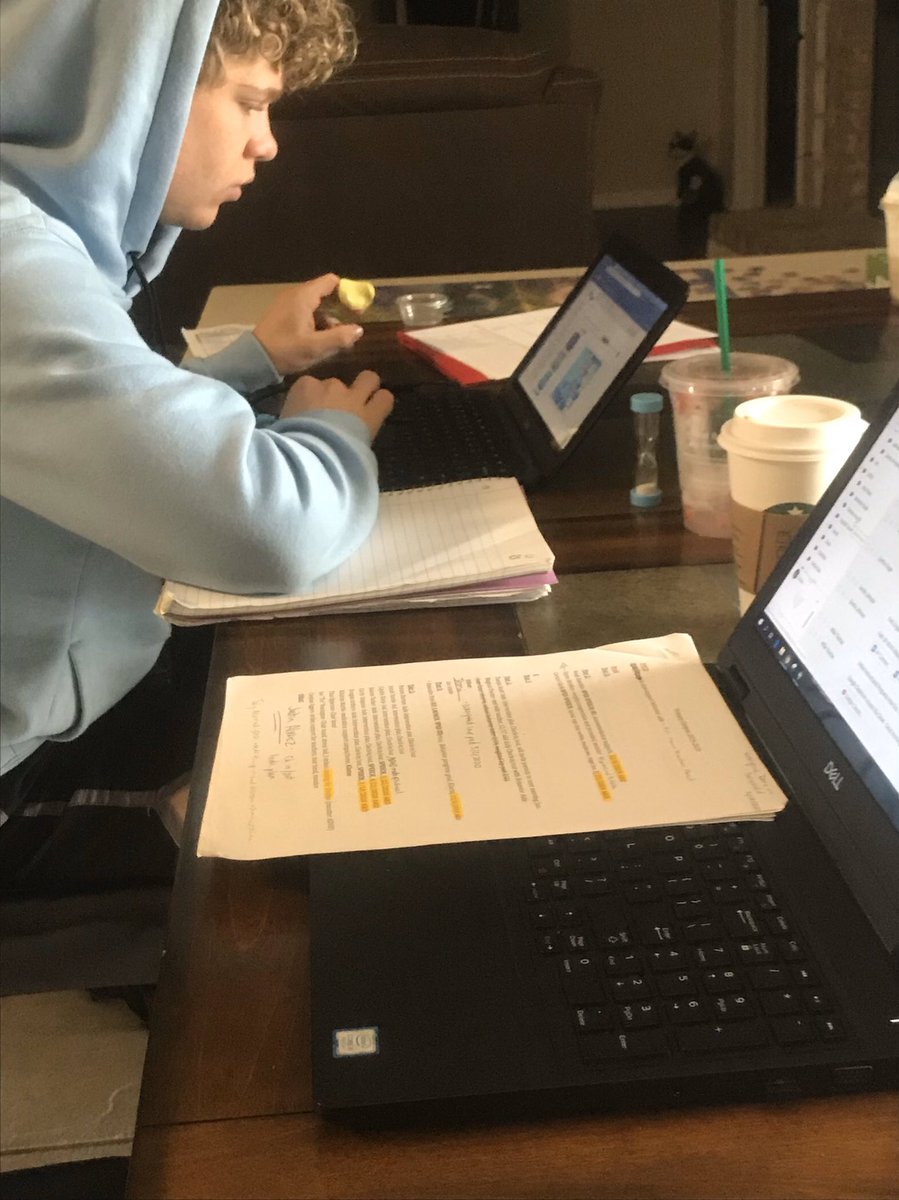 RISDBehavior's tweet photo. Can you find all the “Tools” this student is using while working on his school work at home? #whowouldofthought #RNQ #whattheyNEED https://t.co/m7BcVSuM2H