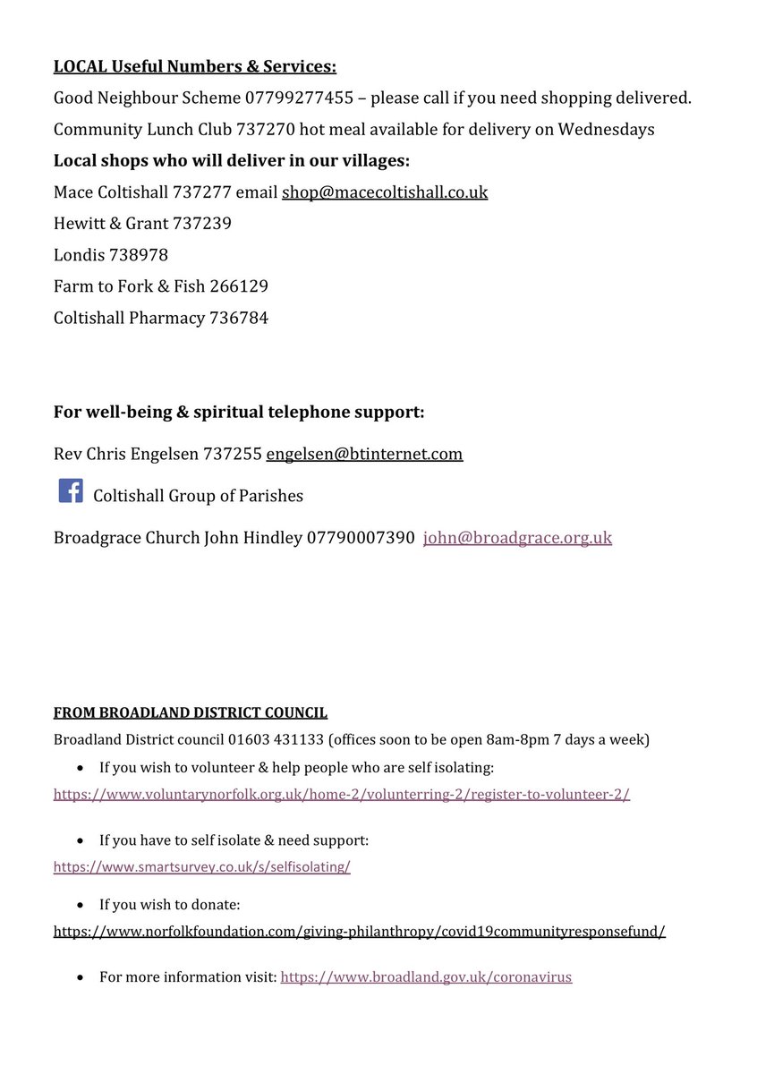 Please share #coltishall #Horstead #coronavirus #selfisolationhelp print off and give to someone who is not on social media #communityspirit