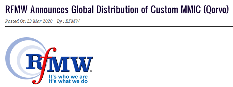 RFMW announces Global distribution of Custom MMIC (now Qorvo) products beginning immediately.

rfmwblog.com/2020/03/23/rfm…
