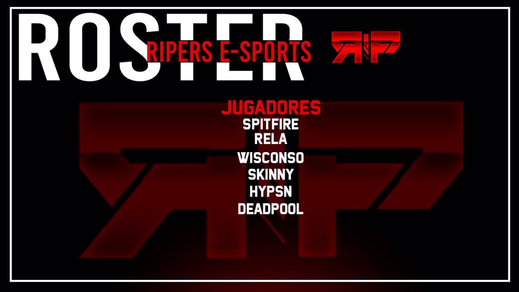 Nos da orgullo Presentar a la Nueva Escuadra de Ripers E-Sports de #Gears5
Que nos estará Representando en Futuros, Torneos o ligas.
Síganlos 

#GoGoRipers🖤

💀<a href="/SpitFire_1st/">🙂‍↔️</a>
💀<a href="/RelaLeyva/">Henry Leyva</a>
💀<a href="/WisconsoEu/">Uriel Perez 🐖</a>
💀@Guiller17786414
💀<a href="/Skinny118898653/">Skinny 1</a>
💀@JDDeadGG Manager

🖤<a href="/GraphicsSamurai/">just graphics</a>
