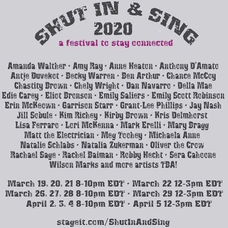 mmgt_co's tweet photo. Bored at home? Lonely? How about hanging with your pals at the #shutinandsing festival! Don’t miss @thejohnsmith Wednesday and @heyheydellamae Friday, along with so many other fantastic artists! https://t.co/4mPhJoegIh