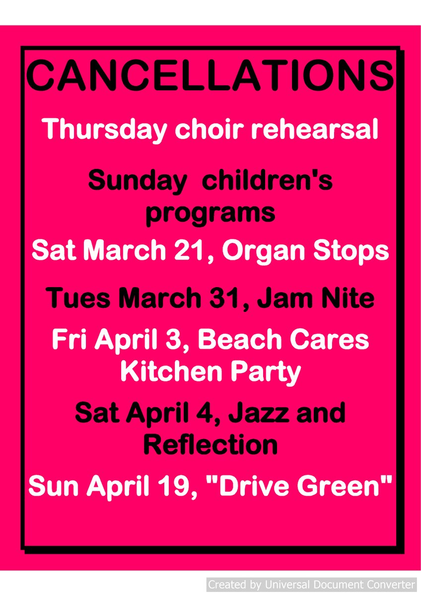 NewBeachUnited's tweet photo. The Beach United Church has cancelled its events to help mitigate the spread of COVID-19.

For worship service, please click on https://t.co/06uenJw4KQ and access the Spirit Connect page. Thanks for your cooperation!

#Torontobeaches #COVIDー19 #Safehands #FlattenTheCurve https://t.co/evYeLNLVGF
