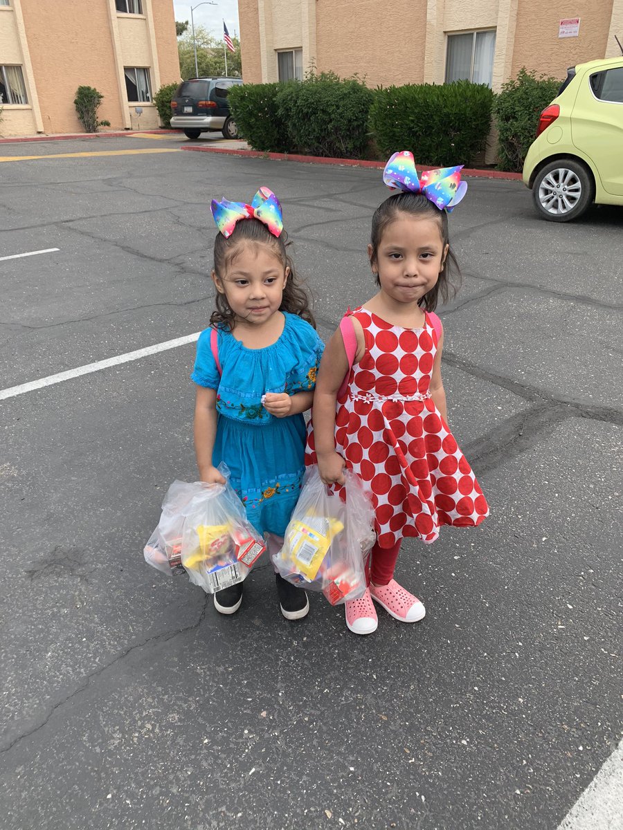 These cuties were excited to get their breakfast and lunch bags. Our staff distributed 3380 meals to children 18 and under. #dvusd #schoolclosure