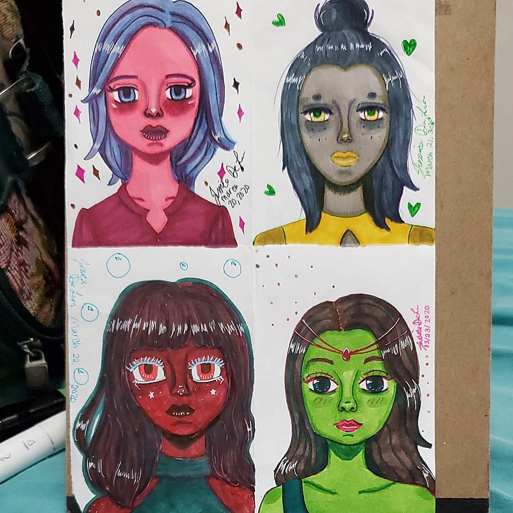 theonlykai1's tweet photo. Last of the 3 marker/fineliner challenge! Second photo is of all 4 girls together and I did different hairstyles for each! #art #markers #markerart #girl #ink #threemarkerchallenge #traditionalart #practice https://t.co/n5K4dvuXIB