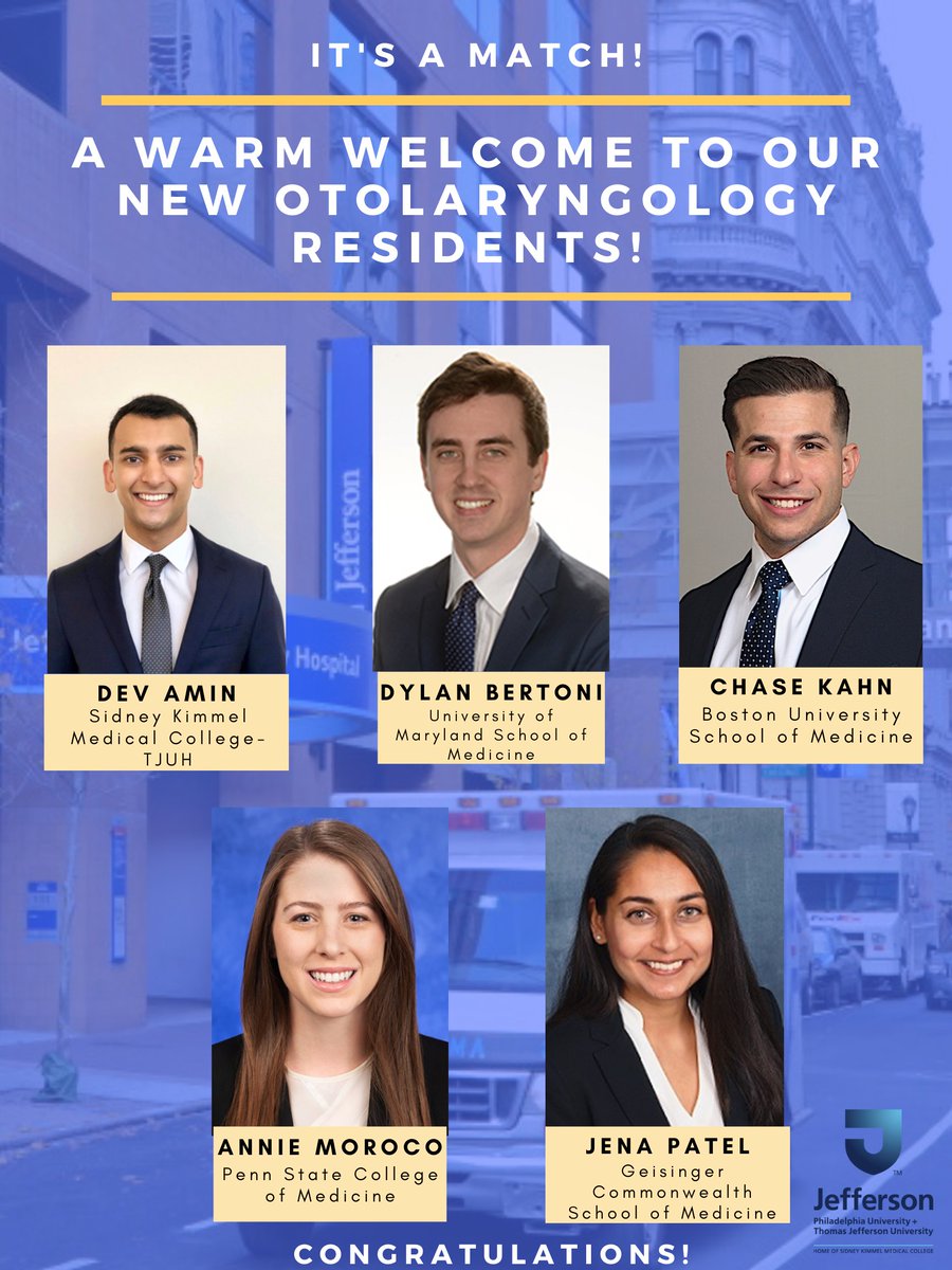 Jefferson_OTO's tweet photo. A warm welcome to Jefferson's newest otolaryngology residents! Congratulations to everyone, we can't wait to see you all in July!! 😎🎉👂👃 https://t.co/poo5nSu4EK