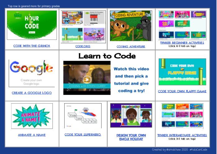 smalchow's tweet photo. Here are 2️⃣ #ChoiceBoards that you may find helpful as your Ss move into #RemoteLearning. 
💻👾Coding
📖Dr. Seuss
✅These can be easily added to @Seesaw and the directions to do that are included in the post.
🔗https://t.co/rqNw4wR7JP 
#RaiderStrong #BetterTogether #SeesawChat https://t.co/3LlV4VF6fC