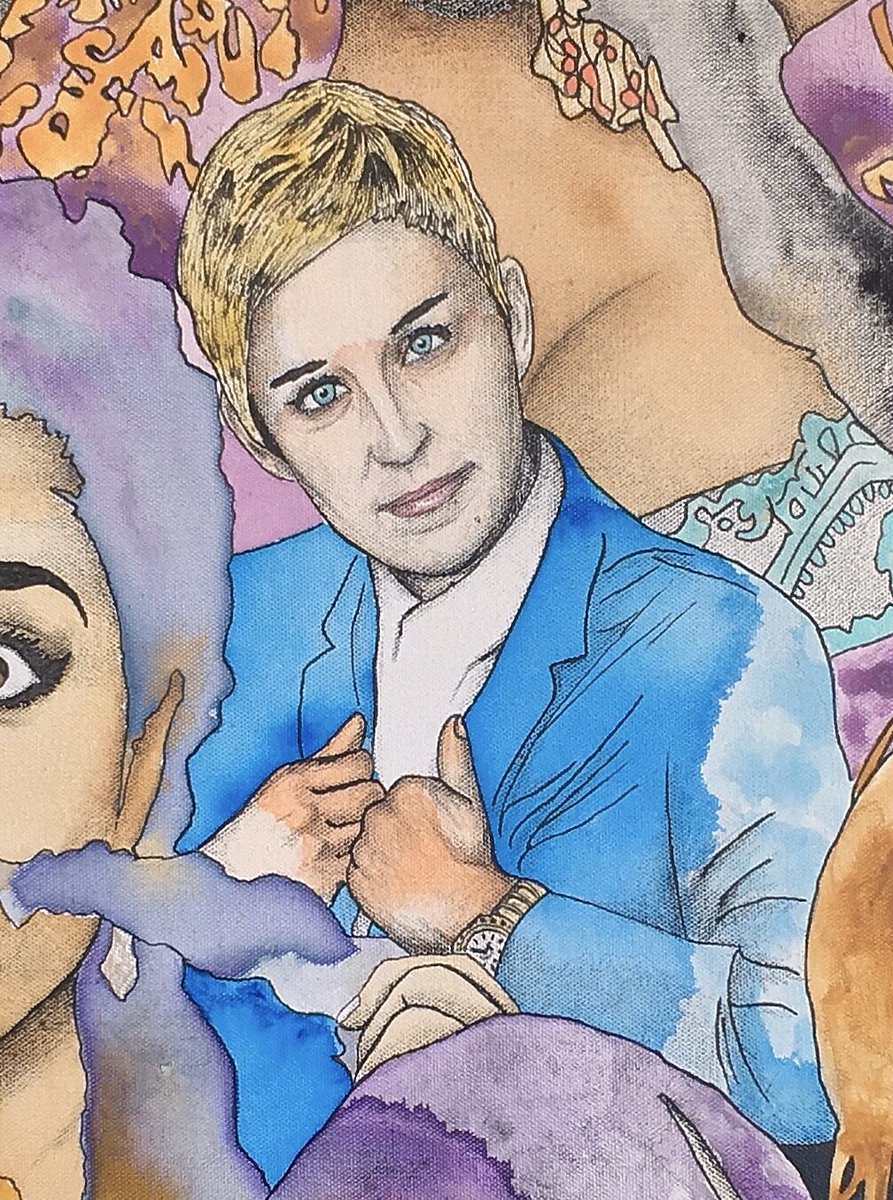 My painting of <a href="/TheEllenShow/">The Ellen Show</a>.
adamlancia.com
•
Also out now, our new single #RevelInTheNight co-written/ produced by Steve Molella. 
<a href="/Spotify/">Spotify</a>: Smarturl.it/RevelSpotify
<a href="/AppleMusic/">Apple Music</a>: Smarturl.it/RevelAppleMusic

#Ellen #ArtistOnTwitter #NewMusicDaily #StayHome <a href="/portiaderossi/">Portia de Rossi</a>