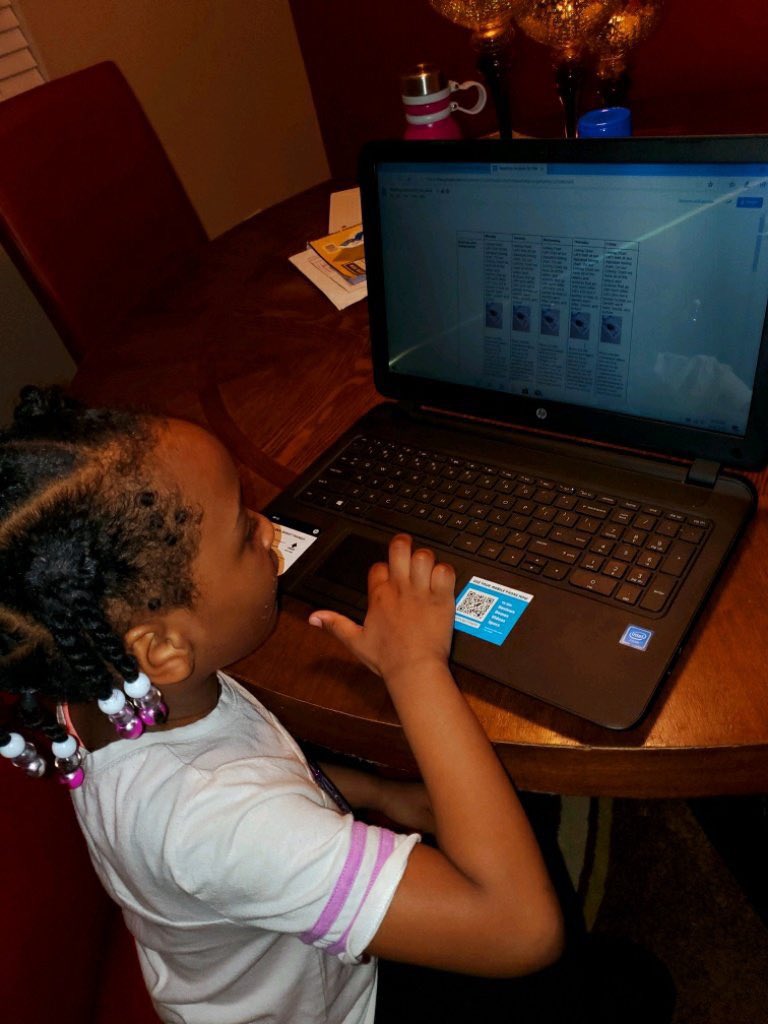 MsValentinewbsd's tweet photo. One of my sweet students going over our daily learning lessons from her home. So proud of her and all of her hard work! #makeitcountWB #onlyWB #kindergartenplus https://t.co/txWpt3f947