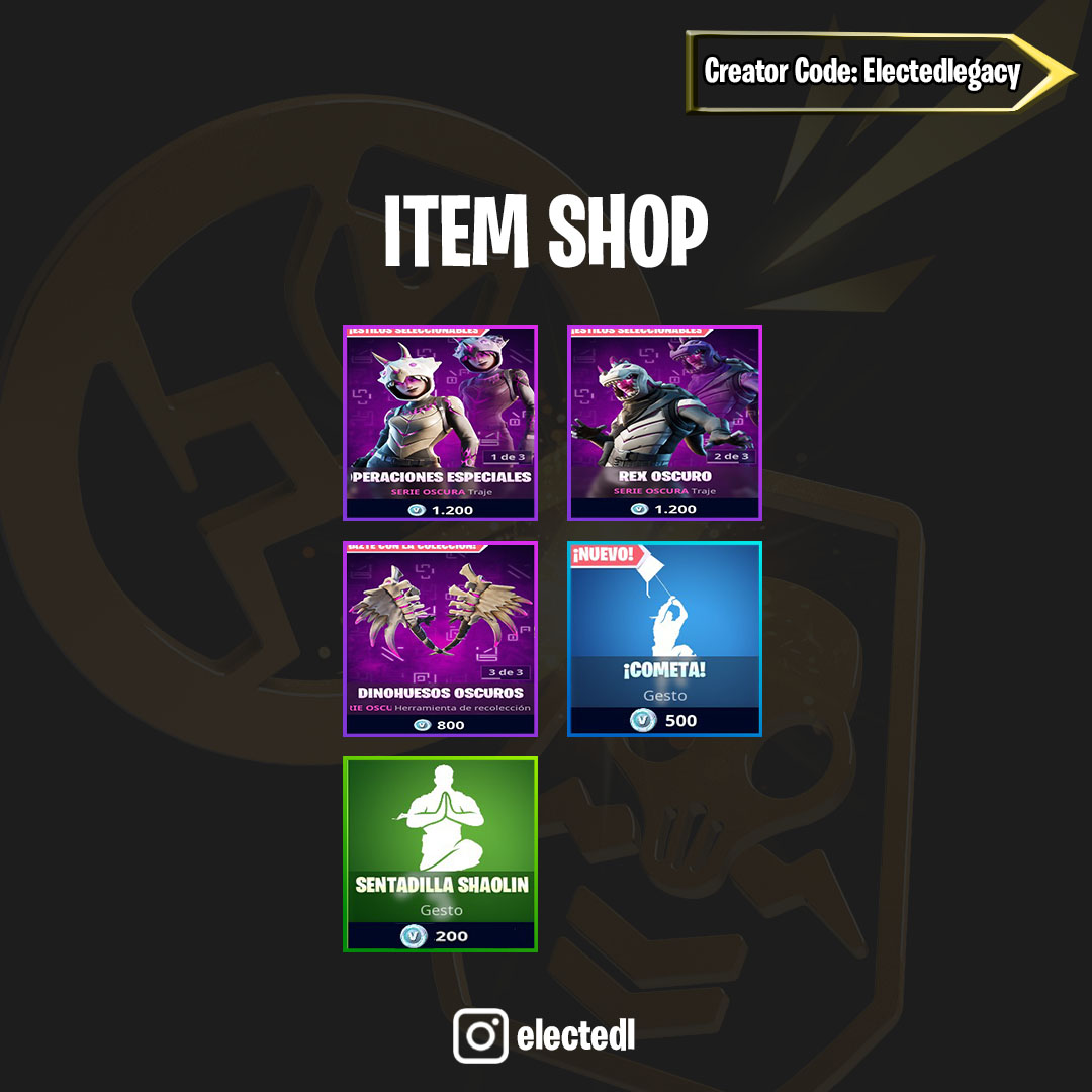 ElectedLegacy's tweet photo. Aquí tenéis la tienda de hoy 
.
Comparte para apoyarnosFuegoVideojuegoFuego
.
❤Código Electedlegacy en la tienda para apoyarnos y traer más contenido❤
.
.
.
.

#Electedlegacy #itemshop #fortnitechapter2 #goelected https://t.co/DjgWgsq7aH
