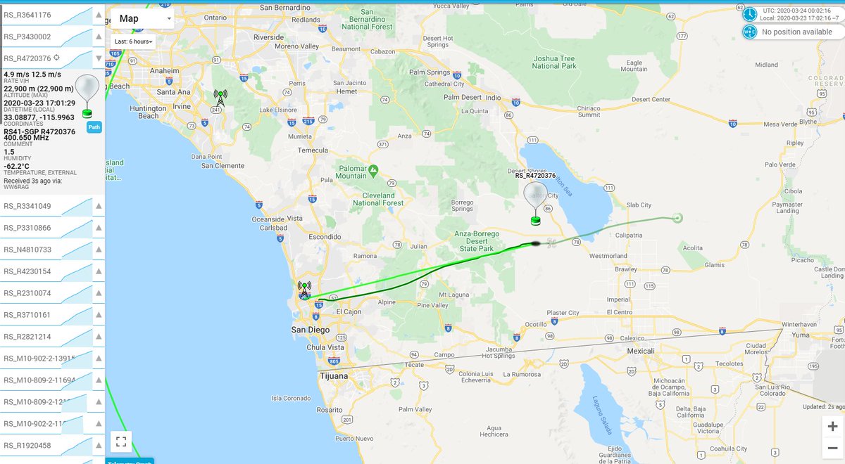 ryan_gedminas's tweet photo. @Nooelec @rtlsdrblog Its in action right now tracking tonight's @NWSSanDiego  radiosonde, seems to be working extremely well. Might've been mostly FM that was causing the problem. https://t.co/XfveMM2ITh