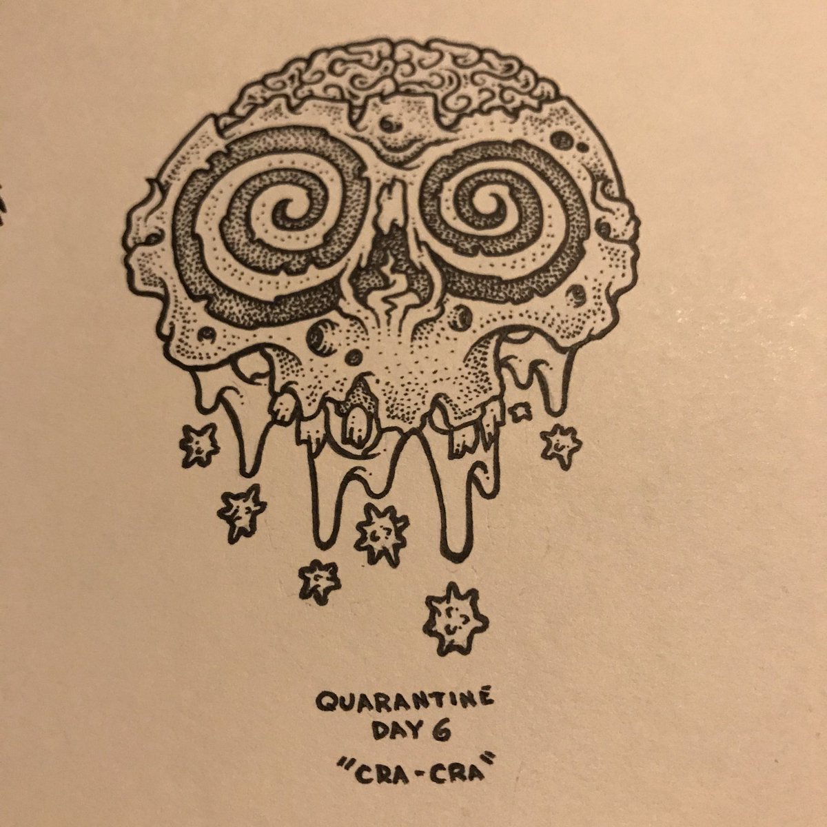 deathinkart's tweet photo. The skull for day 6 is called “cra-cra”. Obviously getting a little crazy over here. #quarantineskulls https://t.co/t6MkY1IBl7
