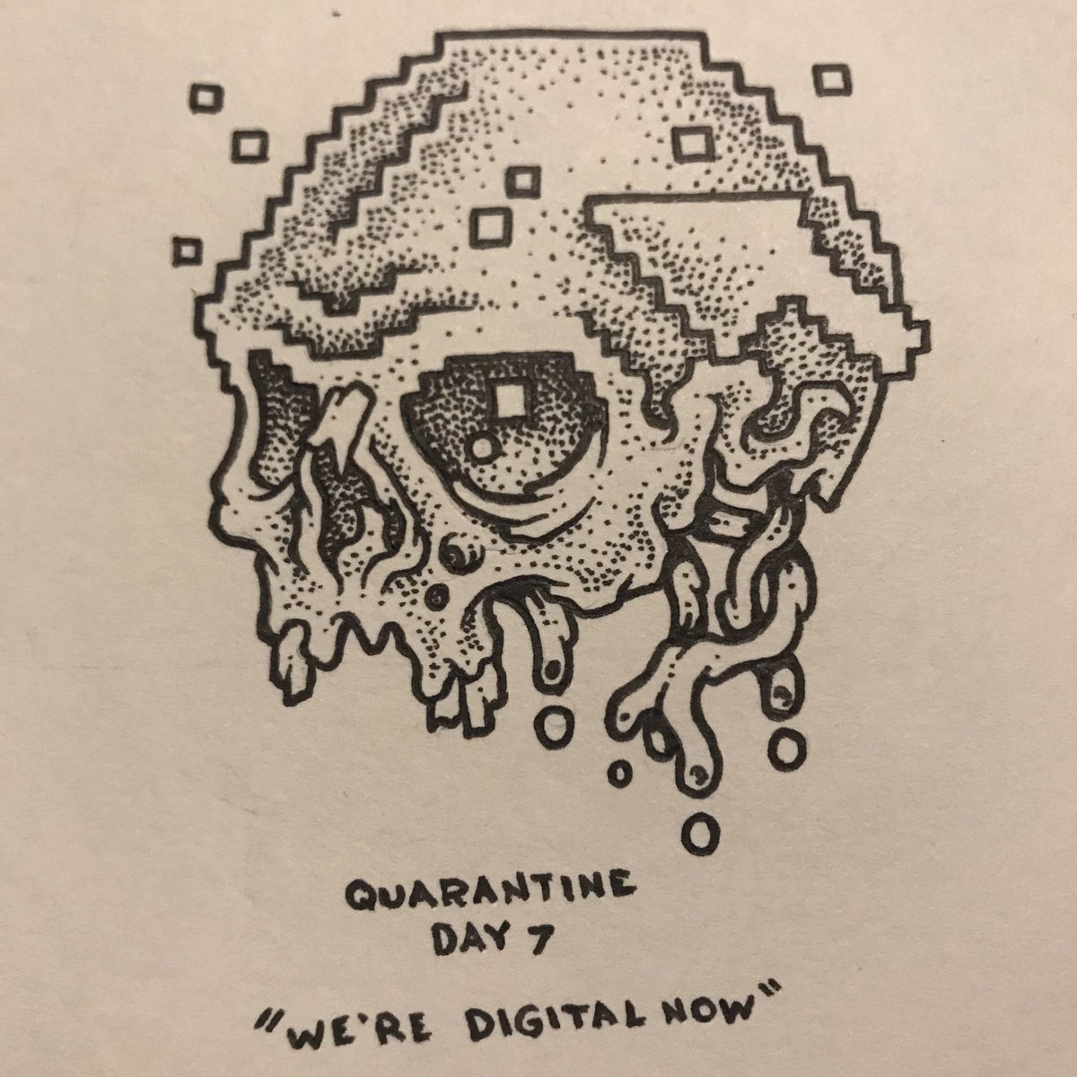 deathinkart's tweet photo. The skull for day 7 is called “we’re all digital”, since our human connections are being reduced to a digital format. #quarantineskulls https://t.co/pmpoPCmnhe