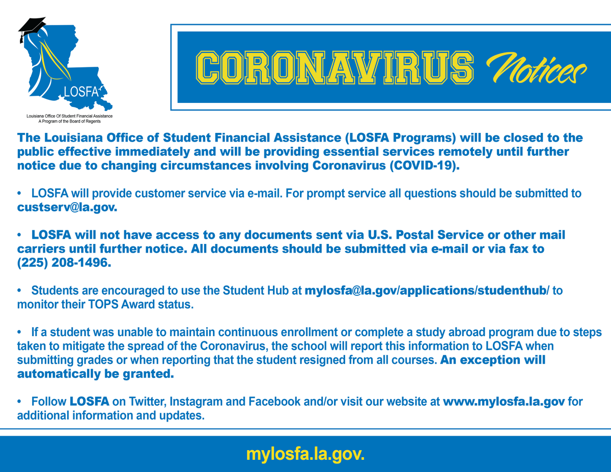 LA_Regents's tweet photo. "I have every expectation that the TOPS program will continue...It's a commitment we've made to the students in Louisiana...We are trying to minimize the turbulence in the TOPS program." - @LouisianaGov Here's some important info about @LOSFA and #TOPS https://t.co/elCdLxtzFS