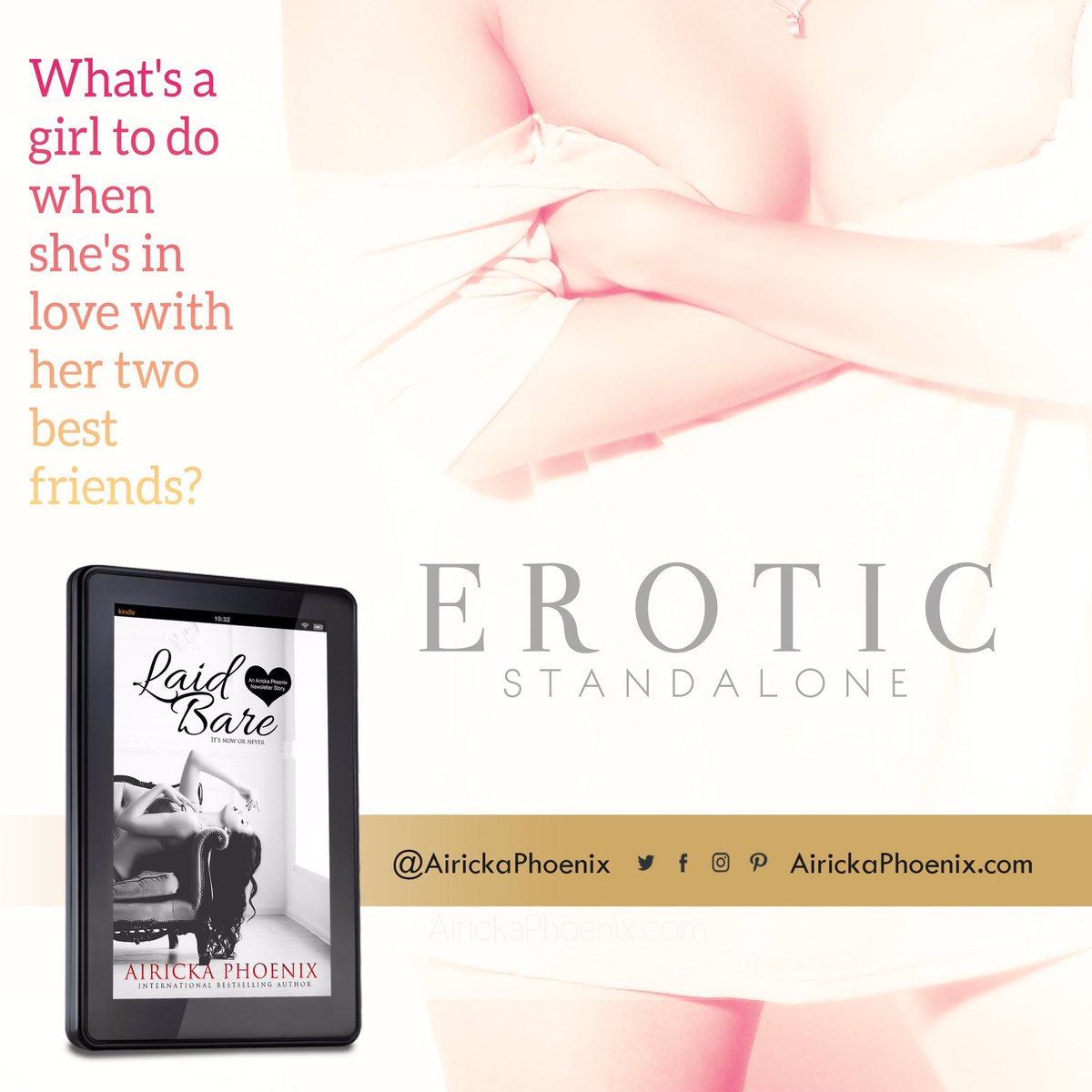 KCBReviews's tweet image. Laid Bare (Threesome Erotica Novella)
Amazon → bit.ly/2m2zr0M 
iBooks → bit.ly/2kG5HGx
B&amp;amp;N → bit.ly/2kTqDoF
Books-A-Million → bit.ly/2lFWptS
Indie Bound → bit.ly/2lFW4aG
Book Depository → bit.ly/2lFQEMT
@AirickaPhoenix