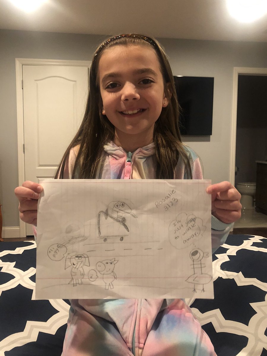 Falconet75's tweet photo. One of Rosalie’s proudest moments today was learning to draw some of her favorite Mo Willems characters.  Thank you @MoWillems for making my 7 year old girl happy to be learning at home. https://t.co/wBhqcWkb7E
